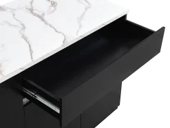 Ilot central de cuisine avec rangements - Effet marbre blanc et noir - MEILI