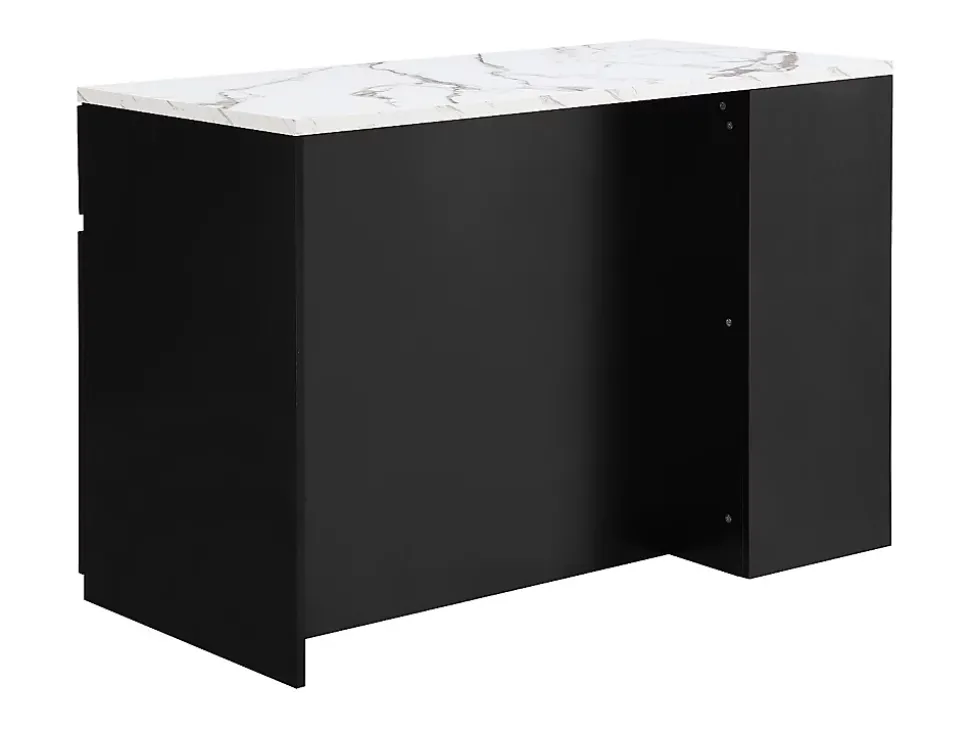 Ilot central de cuisine avec rangements - Effet marbre blanc et noir - MEILI