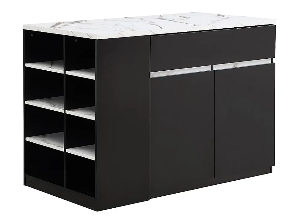 Ilot central de cuisine avec rangements - Effet marbre blanc et noir - MEILI