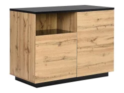 Ilot central de cuisine avec 2 portes et 1 niche en MDF - Naturel et noir - CORELINA