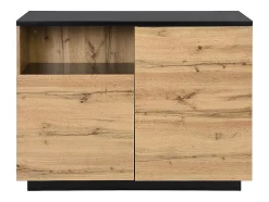 Ilot central de cuisine avec 2 portes et 1 niche en MDF - Naturel et noir - CORELINA