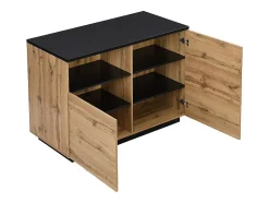 Ilot central de cuisine avec 2 portes et 1 niche en MDF - Naturel et noir - CORELINA