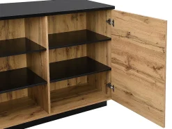 Ilot central de cuisine avec 2 portes et 1 niche en MDF - Naturel et noir - CORELINA