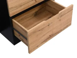 Ilot central de cuisine avec 6 tiroirs et 4 niches en MDF - Naturel clair et Noir - POMARELA