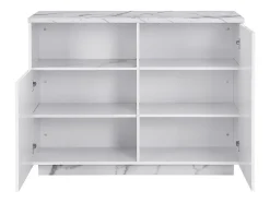 Ilot central de cuisine avec 2 portes et 1 niche en MDF - Effet marbre blanc - CORELINA