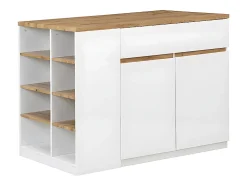 Ilot central de cuisine avec rangements - Blanc et Naturel - MEILI