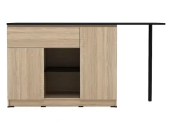 Ilot central de cuisine avec 2 portes, 1 tiroir et 2 niches - Naturel et noir - TUNORI