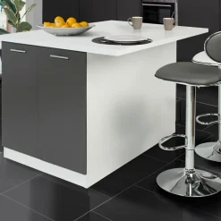 Ilot central IVO 120 cm blanc et gris avec plan de travail