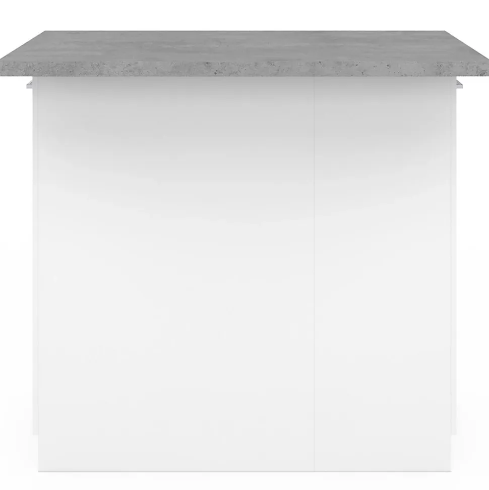 Ilot central IVO 100 cm blanc avec plan de travail effet béton