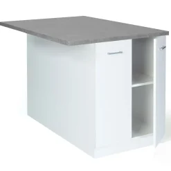 Ilot central IVO 100 cm blanc avec plan de travail effet béton