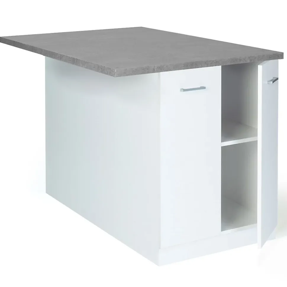 Ilot central IVO 100 cm blanc avec plan de travail effet béton
