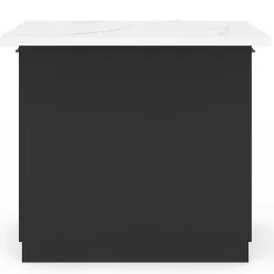 Ilot central IVO 100 cm bois noir avec plan de travail effet marbre ALASKA