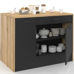 Ilot central LIO 120 cm maxi capacité de rangement bois et noir