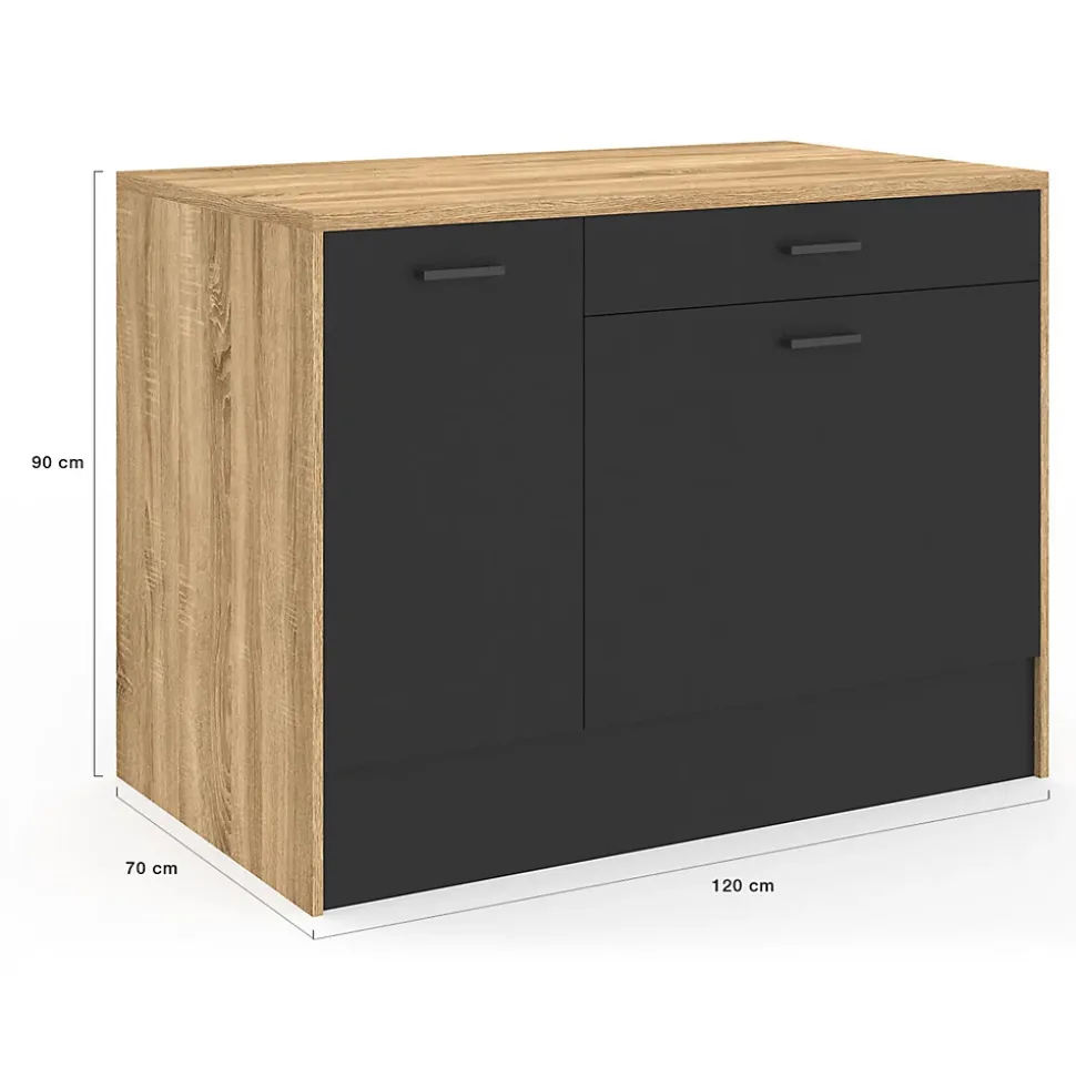 Ilot central LIO 120 cm maxi capacité de rangement bois et noir