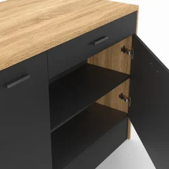 Ilot central LIO 120 cm maxi capacité de rangement bois et noir