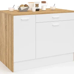 Ilot central LIO maxi capacité de rangement bois et blanc