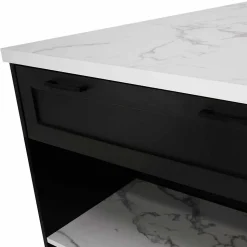 Ilot central mange debout 4 personnes VITO 130 cm noir et plateau effet marbre ALASKA