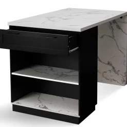 Ilot central mange debout 4 personnes VITO 130 cm noir et plateau effet marbre ALASKA