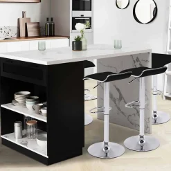 Ilot central mange debout 4 personnes VITO 130 cm noir et plateau effet marbre ALASKA