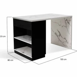 Ilot central mange debout 4 personnes VITO 130 cm noir et plateau effet marbre ALASKA