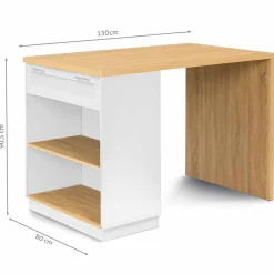 Ilot central mange debout 4 personnes VITO 130 cm blanc et plateau bois