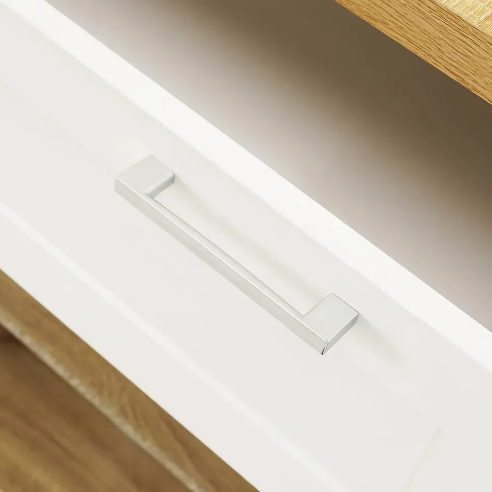 Ilot central mange debout 4 personnes VITO 130 cm blanc et plateau bois