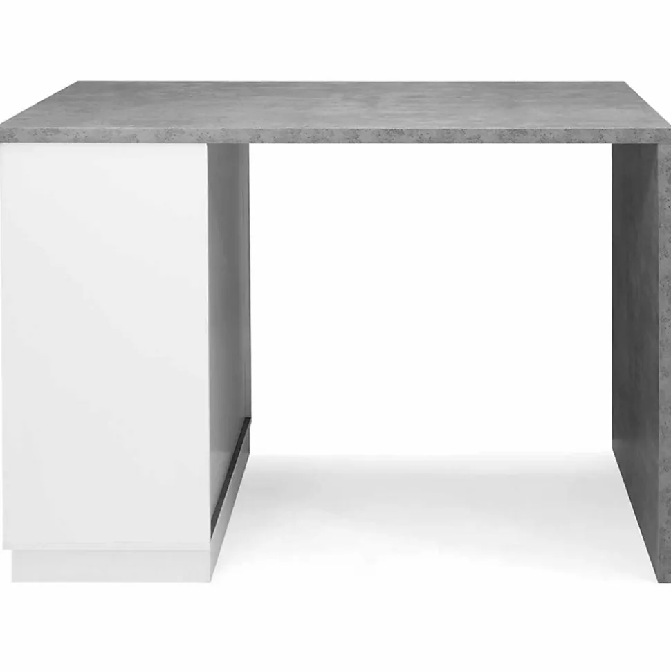 Ilot central mange debout 4 personnes VITO 130 cm blanc et plateau effet béton