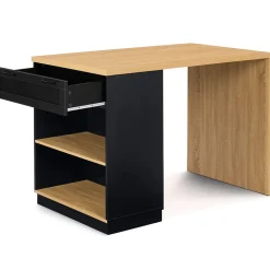 Ilot central mange-debout 4 personnes VITO 130 cm noir et plateau bois