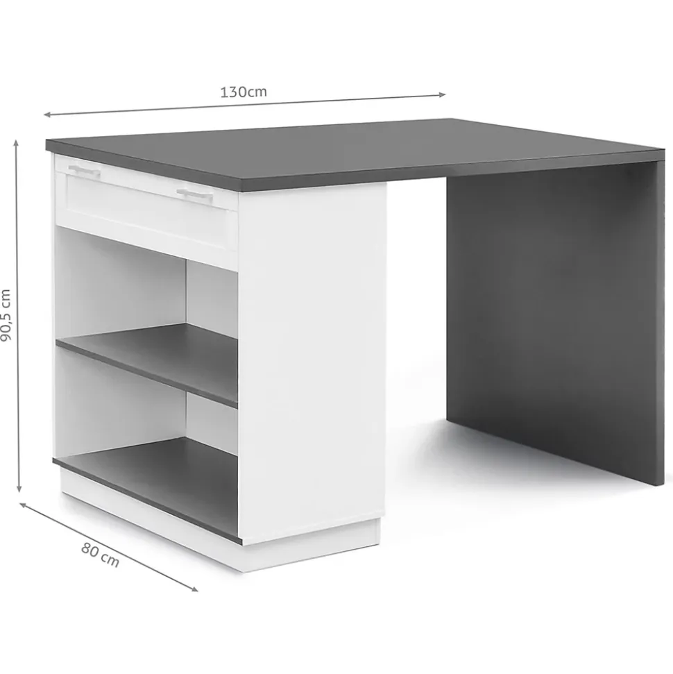 Ilot central mange-debout 4 personnes VITO 130 cm blanc et plateau gris