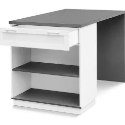 Ilot central mange-debout 4 personnes VITO 130 cm blanc et plateau gris