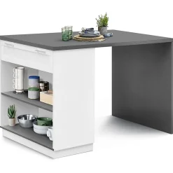 Ilot central mange-debout 4 personnes VITO 130 cm blanc et plateau gris