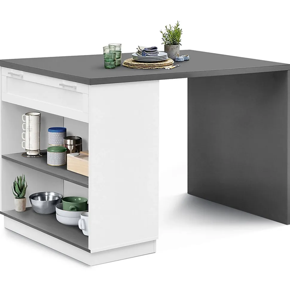 Ilot central mange-debout 4 personnes VITO 130 cm blanc et plateau gris