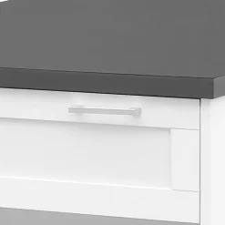 Ilot central mange-debout 4 personnes VITO 130 cm blanc et plateau gris