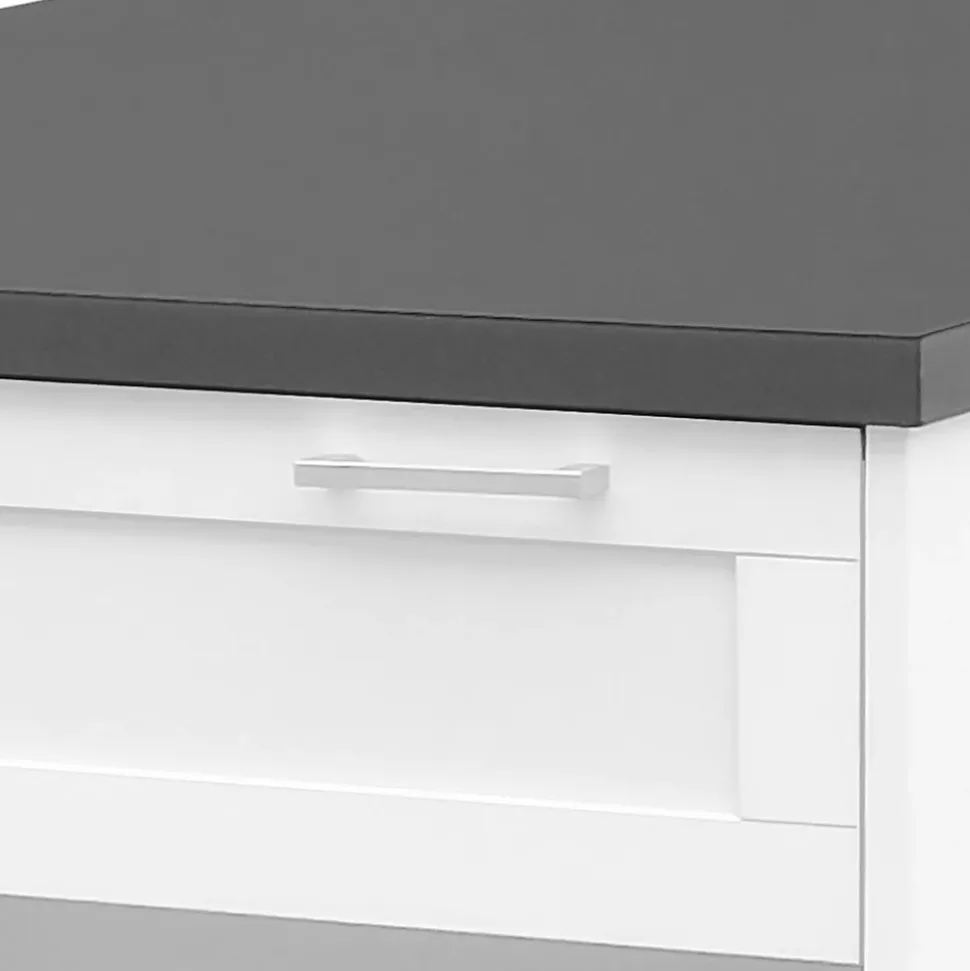 Ilot central mange-debout 4 personnes VITO 130 cm blanc et plateau gris