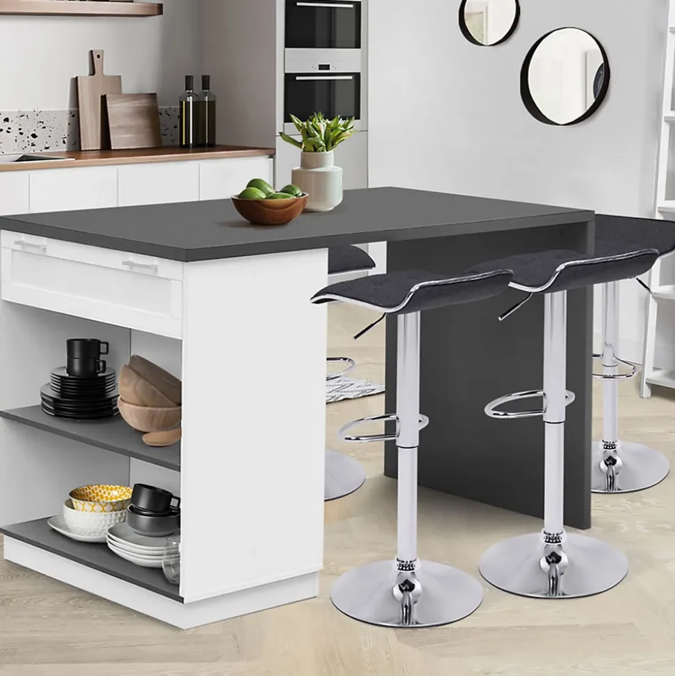 Ilot central mange-debout 4 personnes VITO 130 cm blanc et plateau gris