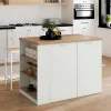 Ilot central TIBO 120 cm bois blanc avec plan de travail façon hêtre