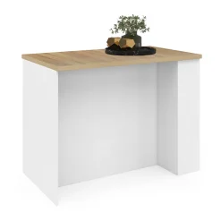 Ilot central TIBO 120 cm bois blanc avec plan de travail façon hêtre