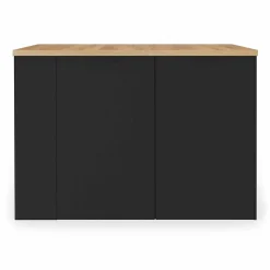 Ilot central TIBO 120 cm bois noir avec plan de travail façon hêtre