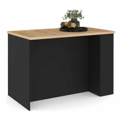Ilot central TIBO 120 cm bois noir avec plan de travail façon hêtre