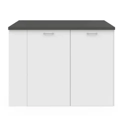 Ilot central TIBO 120 cm bois blanc avec plan de travail gris anthracite