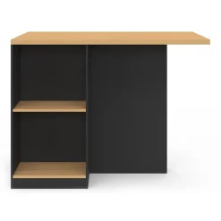 Ilot central TINO 120 cm avec range-bouteilles 4 personnes bois noir avec plan de travail façon hêtre