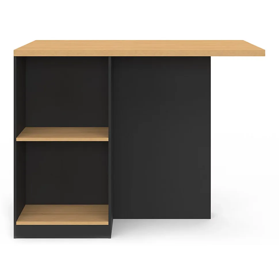 Ilot central TINO 120 cm avec range-bouteilles 4 personnes bois noir avec plan de travail façon hêtre