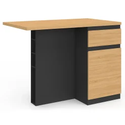 Ilot central TINO 120 cm avec range-bouteilles 4 personnes bois noir avec plan de travail façon hêtre