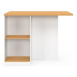 Ilot central TINO 120 cm avec range-bouteilles 4 personnes bois blanc avec plan de travail façon hêtre