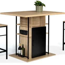 Ilot central UGO 110 cm bois noir et imitation hêtre avec rangements design industriel