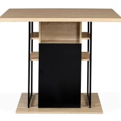 Ilot central UGO 110 cm bois noir et imitation hêtre avec rangements design industriel