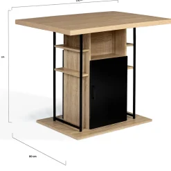 Ilot central UGO 110 cm bois noir et imitation hêtre avec rangements design industriel