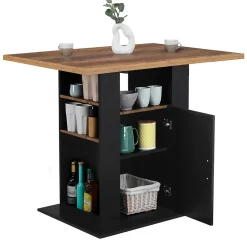 Ilot central UGO 110 cm bois noir et effet bois foncé HAWKINS avec rangements