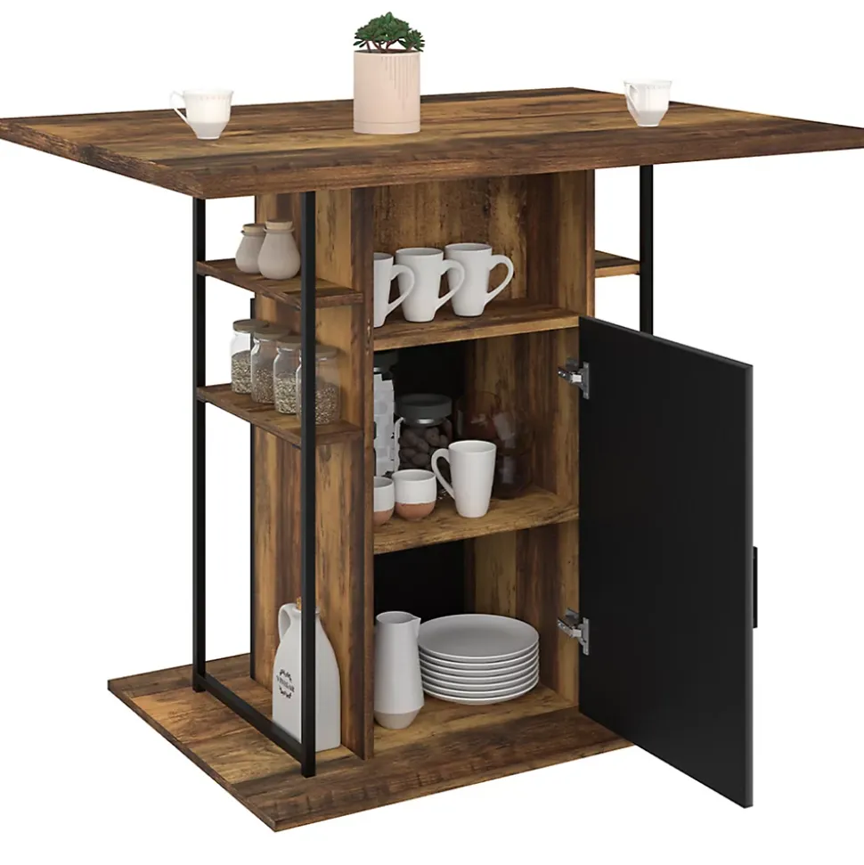 Ilot central UGO 110 cm bois noir et effet bois foncé HAWKINS avec rangements design industriel