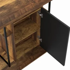 Ilot central UGO 110 cm bois noir et effet bois foncé HAWKINS avec rangements design industriel